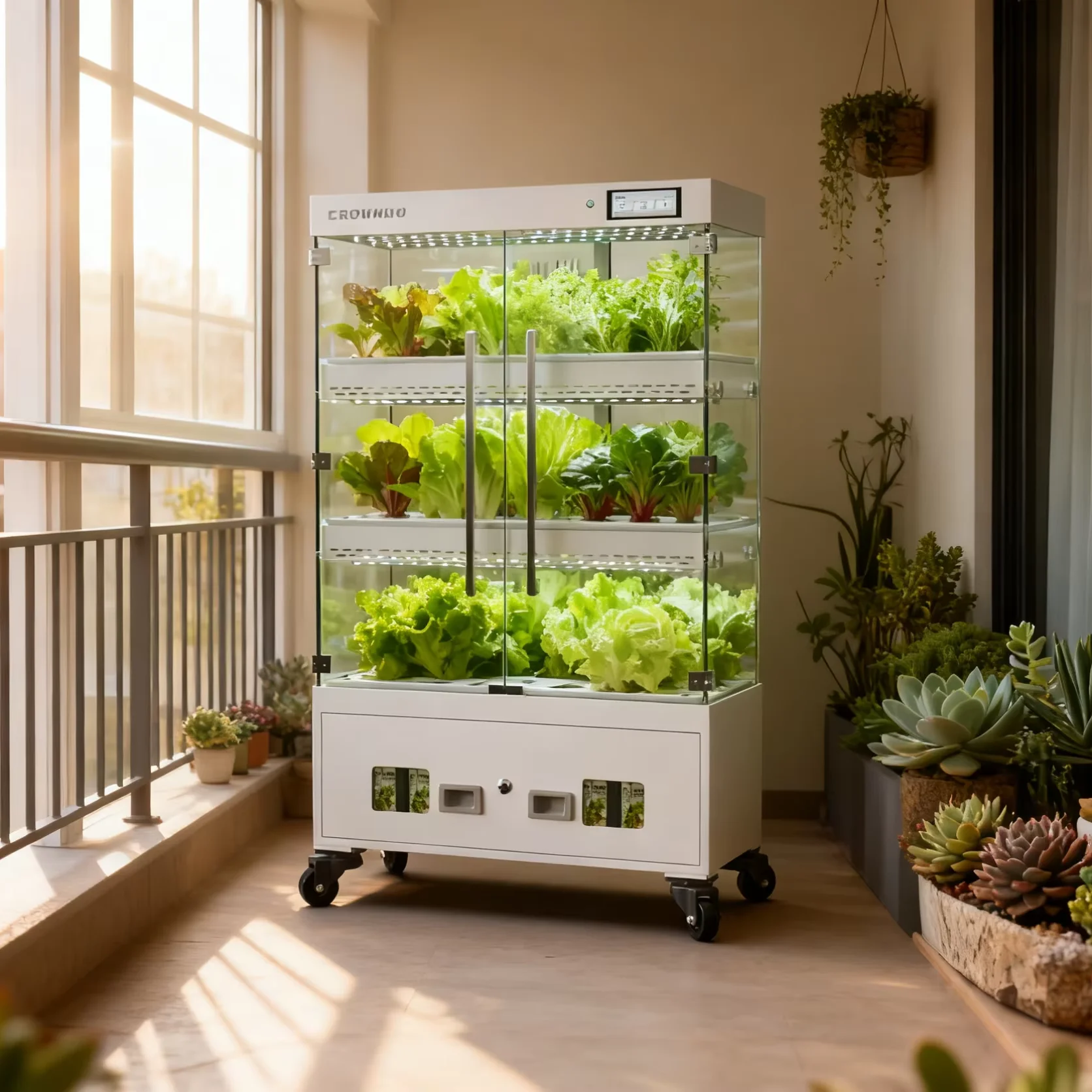Intelligent Indoor Hydroponic 3-Layer Glass Planting Cabinet WiFi Enabled Automatic Soilless Cultivation Equipment for Vegetable