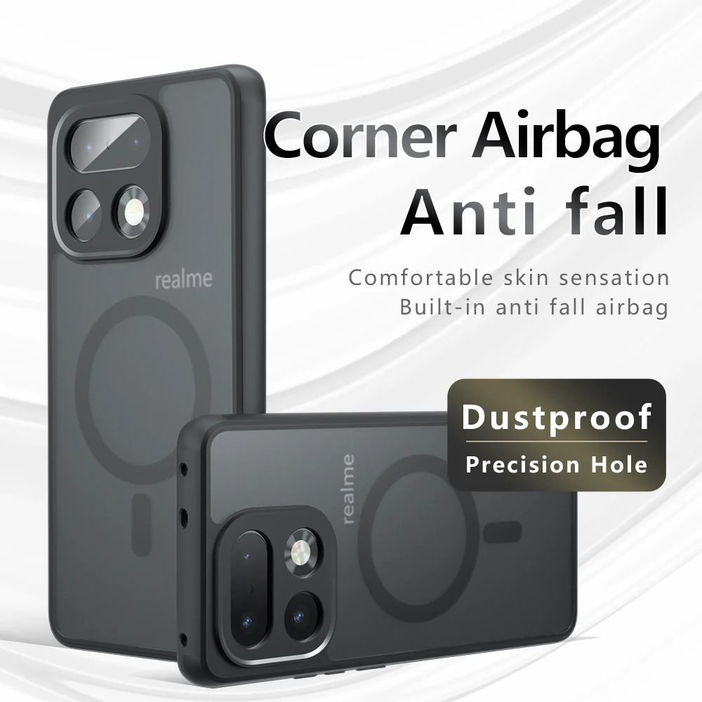 

Case For Realme 16 Pro Plus Magnetic Wireless Charging Soft TPU Frame Hard Plastic Translucent Matte Shockproof Phone Back Cover