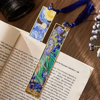 創造的なレトロな絵画のブックマーク、金属製の中空の読書ブックホルダー、学校に戻る、ギフト文房具を学ぶ、ペーパークリップサイン