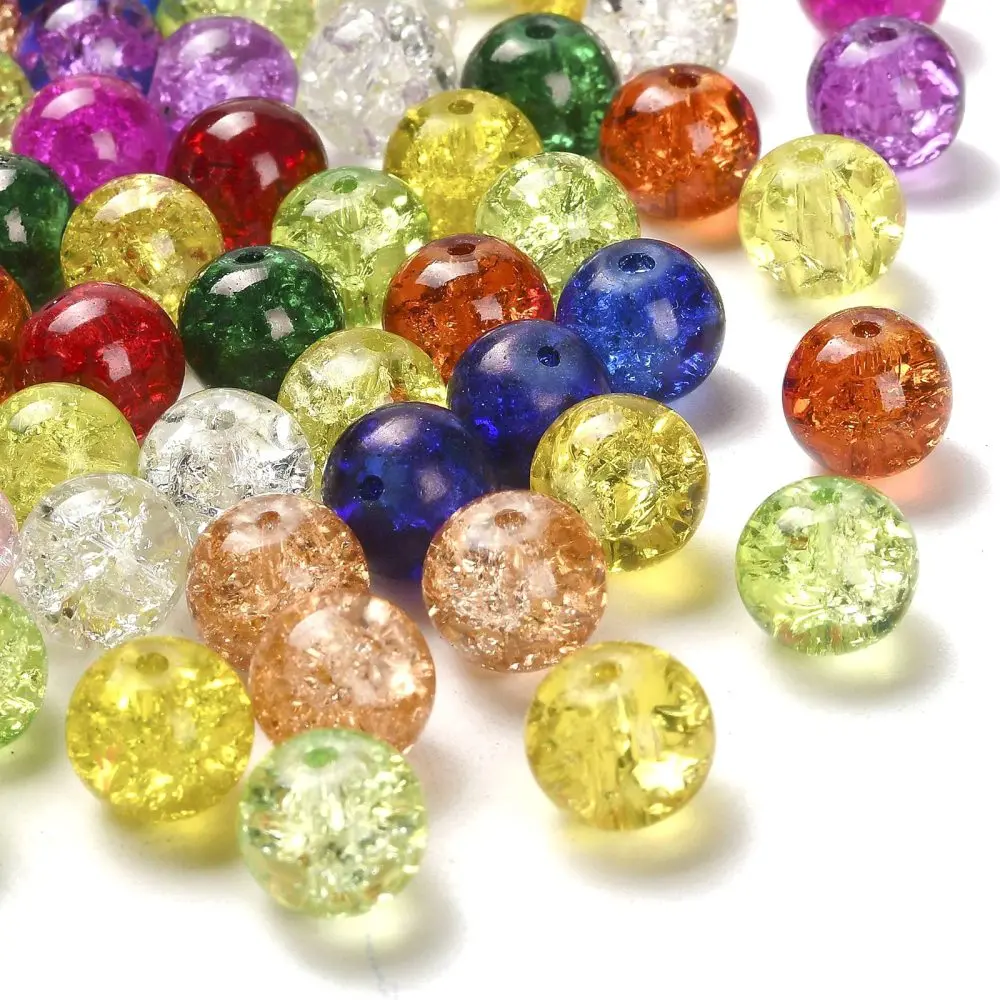 500g Random Mixed Color 4/6/8/10mm Transparent Crackle Round Glass Beads