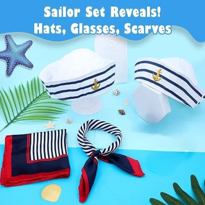 2Pcs Yacht Captain Hat Sailor Ship Cap Scarf Sailor Hat Boat Costume for Men Women Captains Dressing up Party (2pCS Set)