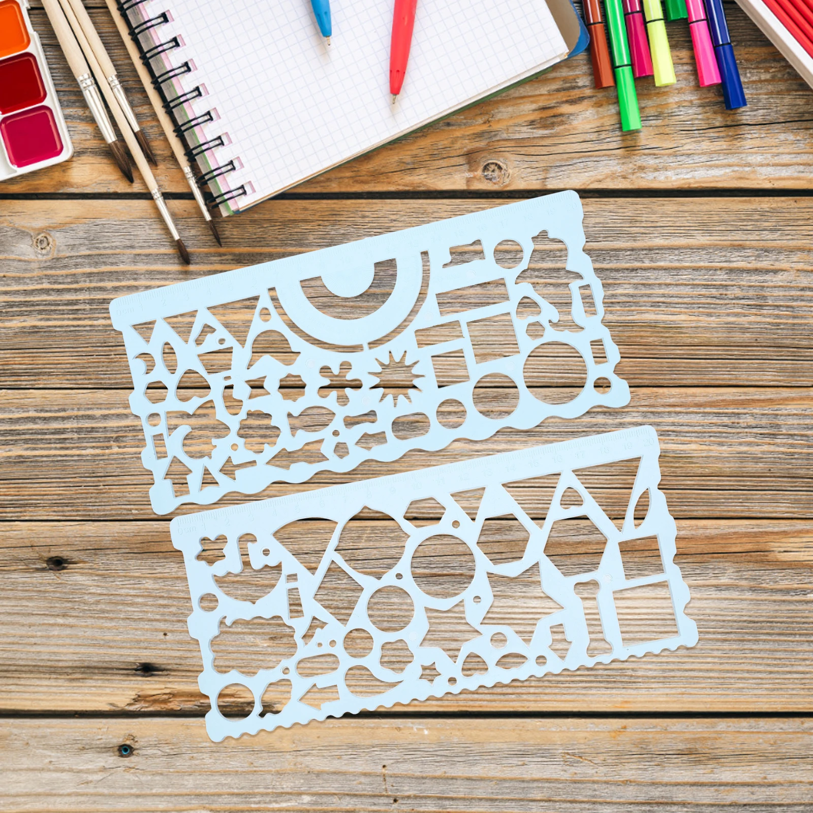 

2pcs Drawing Rulers School Supplies Centimeter Stencils Blue Multi Functional Geometric Set Ruler Artists Students Architecture