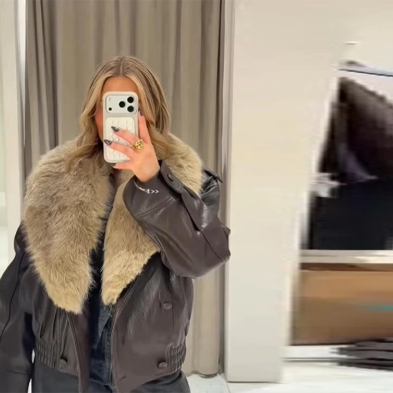 2025 femmes mode fausse fourrure veste en cuir lâche coton rembourré manteau court couleur unie à manches longues veste chaude nouvelle dame vêtements d'extérieur