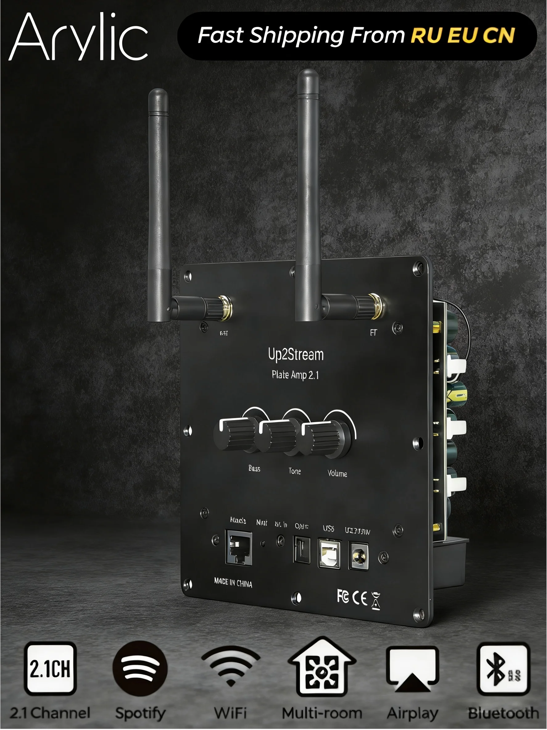 Arylic Up2Stream Plate Amp 2.1 – Wireless 2.1-Channel Class-D Streaming Amplifier