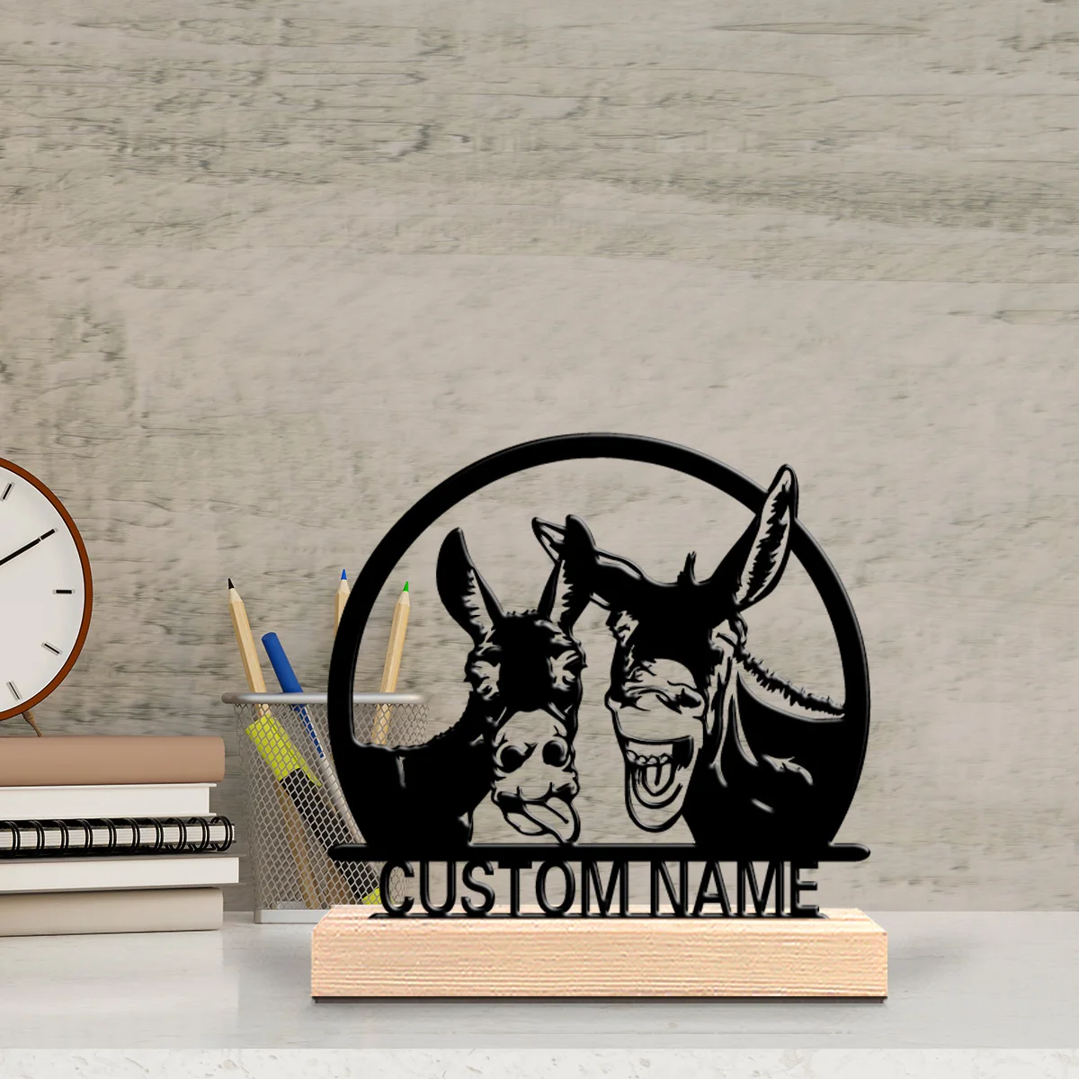 Estatua de burro de metal personalizada y bonita, regalo de astronomía con base de madera, ideal para observadores de estrellas, decoración para sala de estudio de ciencias, 1 unidad