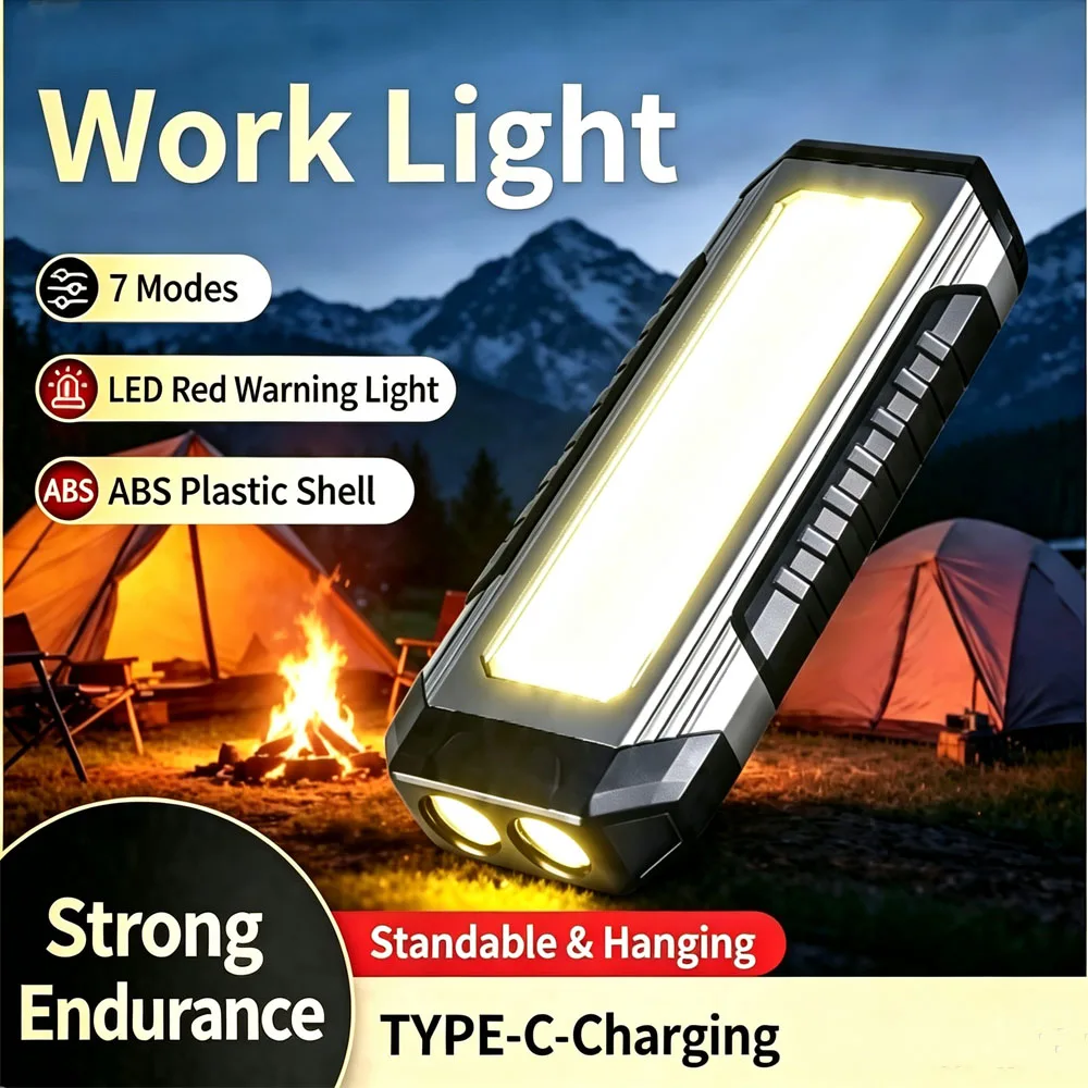 Portable Multi-functional COB Work Light7 Lighting Modes Magnetic&Hook Design Rechargeable Emergency Lamp for Car Repair Camping