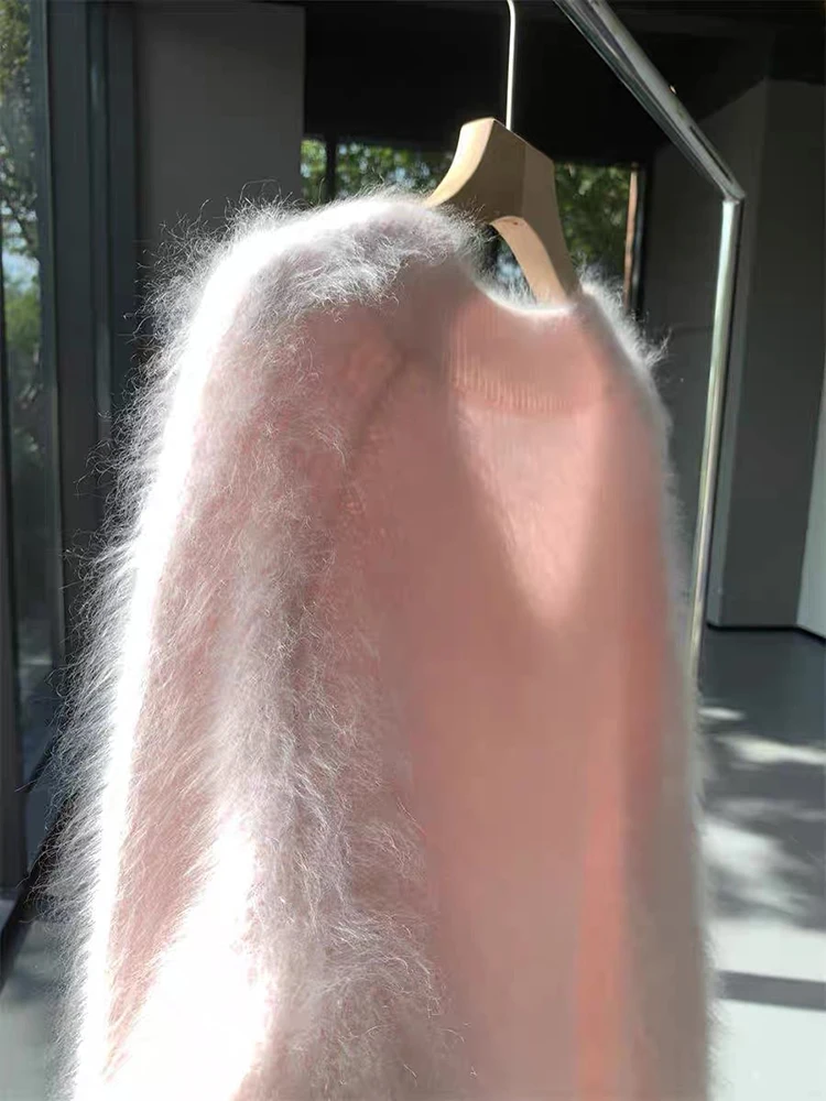 Women Cashmere Sweater V Neck Cherry Blossom Wrap Buttocks Long Style Brushed Pure Autumn Winter