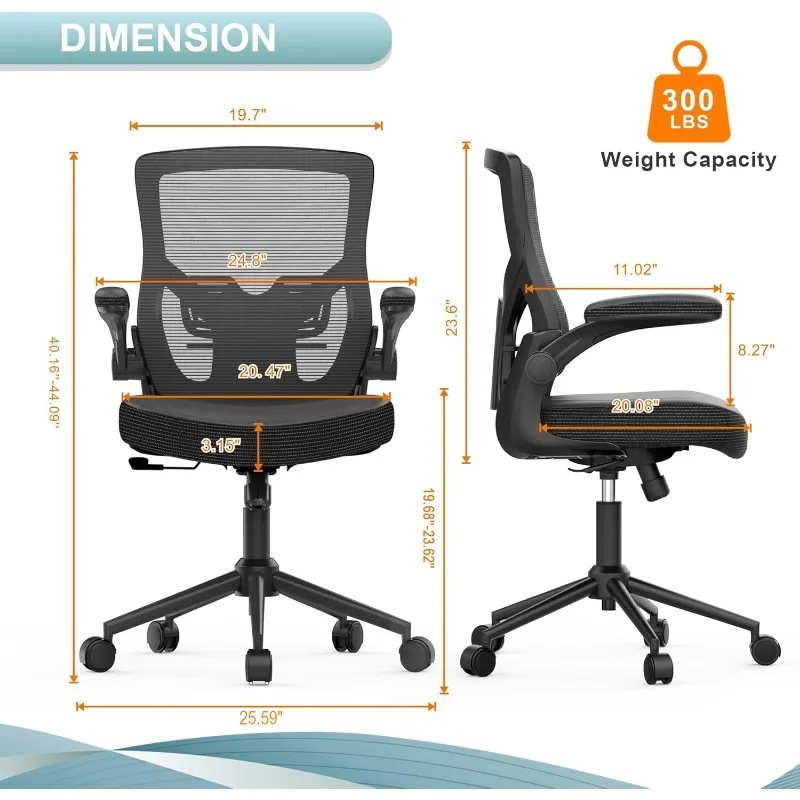 Krzesło biurowe, regulowana wysokość i ergonomiczna konstrukcja Krzesło do komputera do domowego biura Executive Podparcie lędźwiowe Wyściełany podłokietnik z klapką