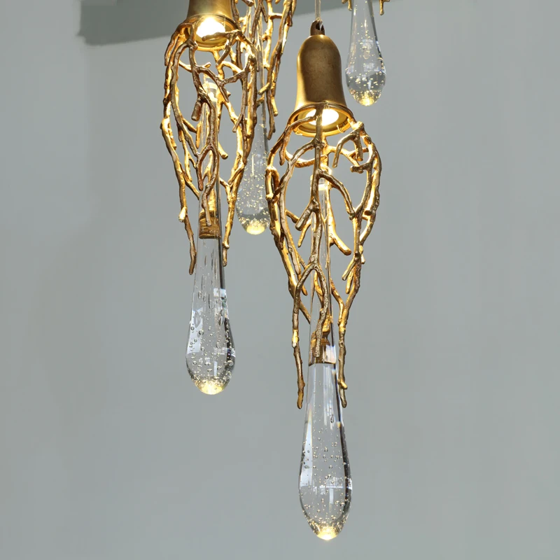 

Modern Brass Crystal Chandelier Lighting Copper Pendant Hanging Light Luxury Glass Drops Chandelier Lighting Restaurant Lighting