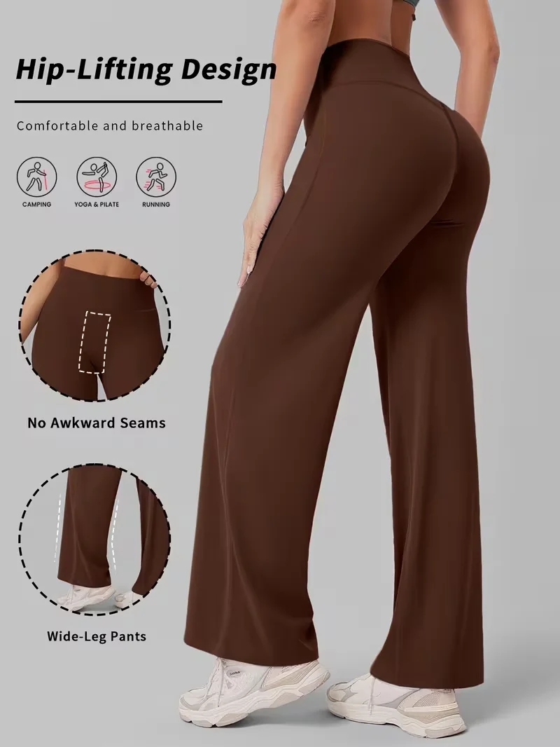 Damen-Hose mit hoher Taille, geradem Bein und weitem Bein, braune, schnell trocknende, atmungsaktive Trainingshose für den Sommer, lässige Alltagskleidung, Jeans