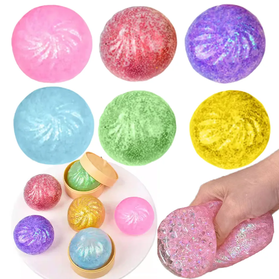 Nouveau 1-12 pièces, raviolis scintillants, raviolis squishy avec boîte, jouet sensoriel à presser pour soulager le stress