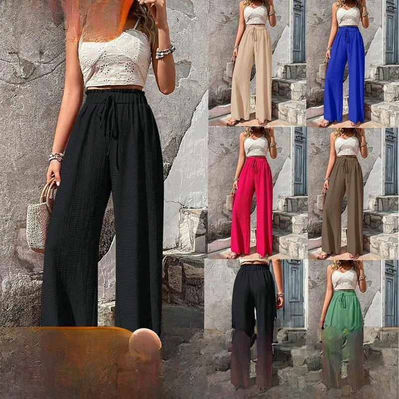 Pantaloni casual a gamba larga Faionable da donna, vestibilità ampia, modello a bolle, in poliestere, collezione autunnale, comodi pantaloni casual