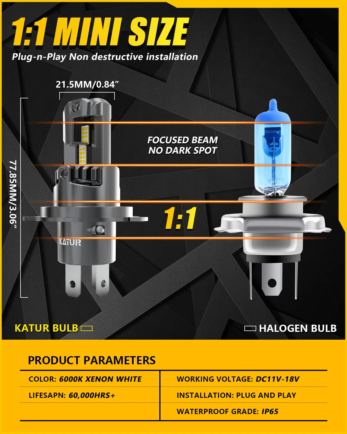 Katur 2x H4 9003 HB2 Car Led Headlight Bulb Day Time Running Lamp 20000LM 100W High Power High Low Beam For Land Rover Defender