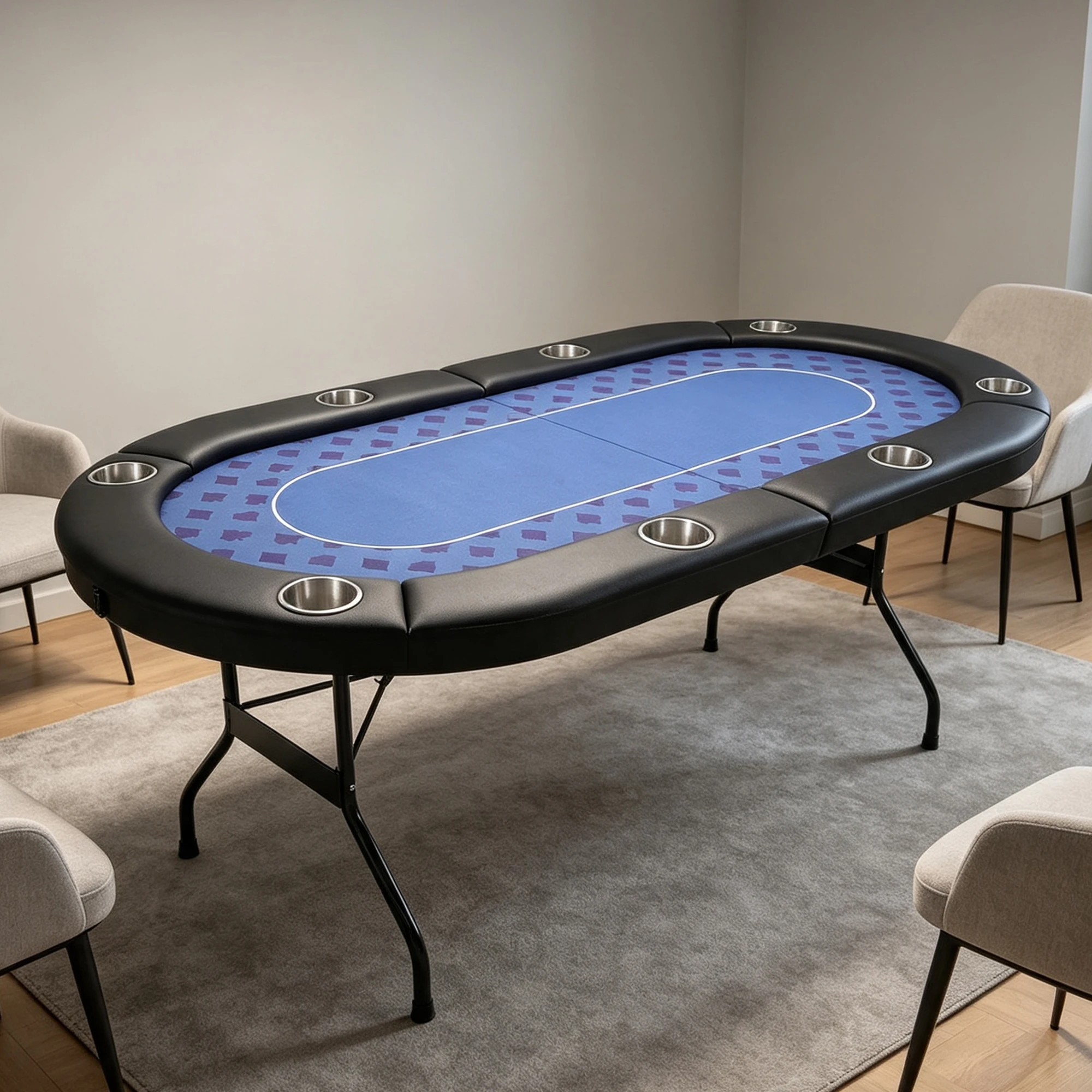8 Player Foldable Poker Table With Texas Holdem And Blackjack Game Mats, Padded Rails, Deep Cup Holders, No Assembly For Home Party
