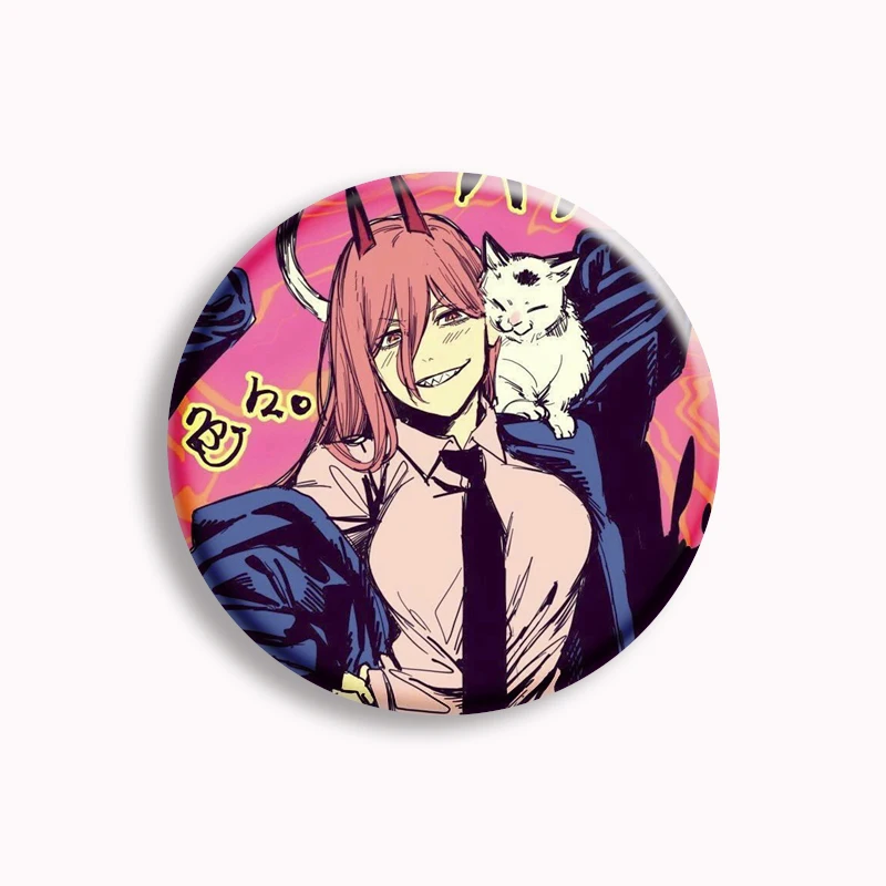 Okropna Anime kreskówka piła łańcuchowa męska przypinka Makima Power Denji JING KA Heroes broszka torba z odznaką dekoracja dla fanów prezent dla przyjaciół 58mm