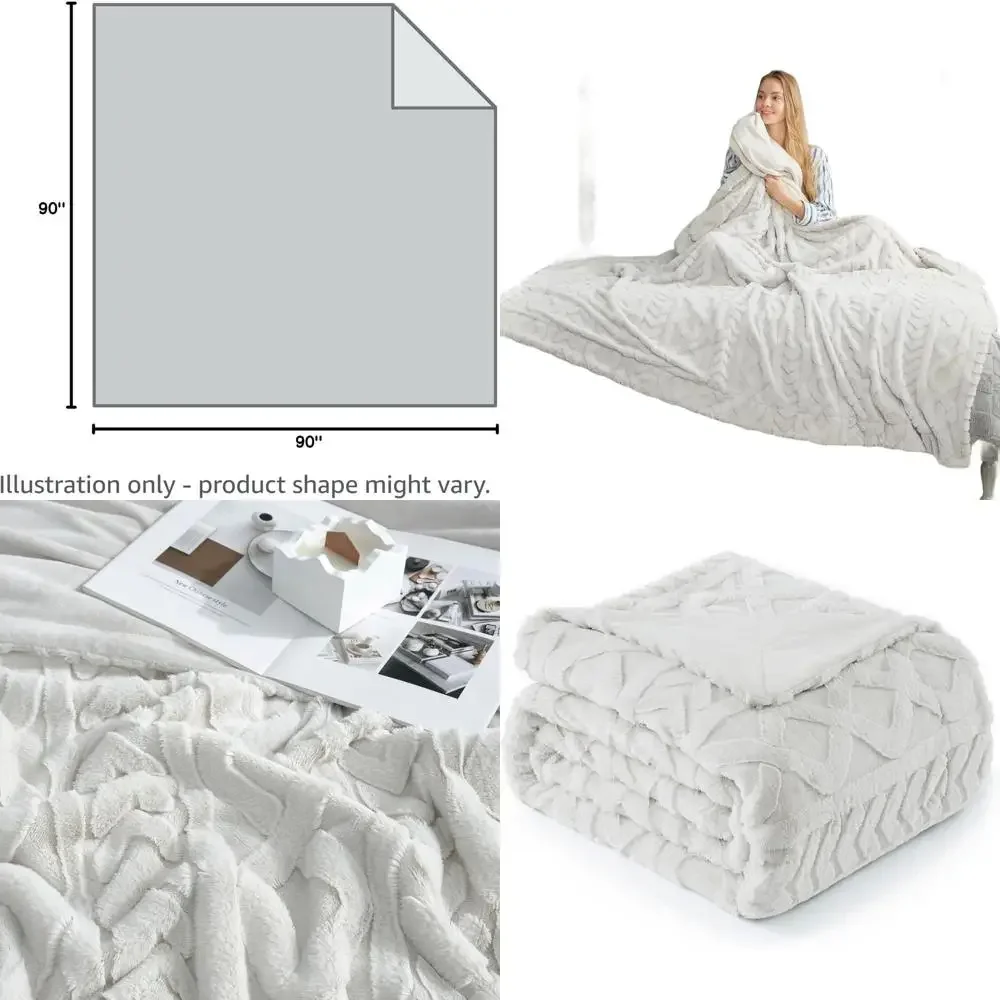 

Бежевый жаккардовый плед из искусственного меха, 90x90 дюймов, уютный для дивана и кушетки, идеально подходит для гостиной и спальни