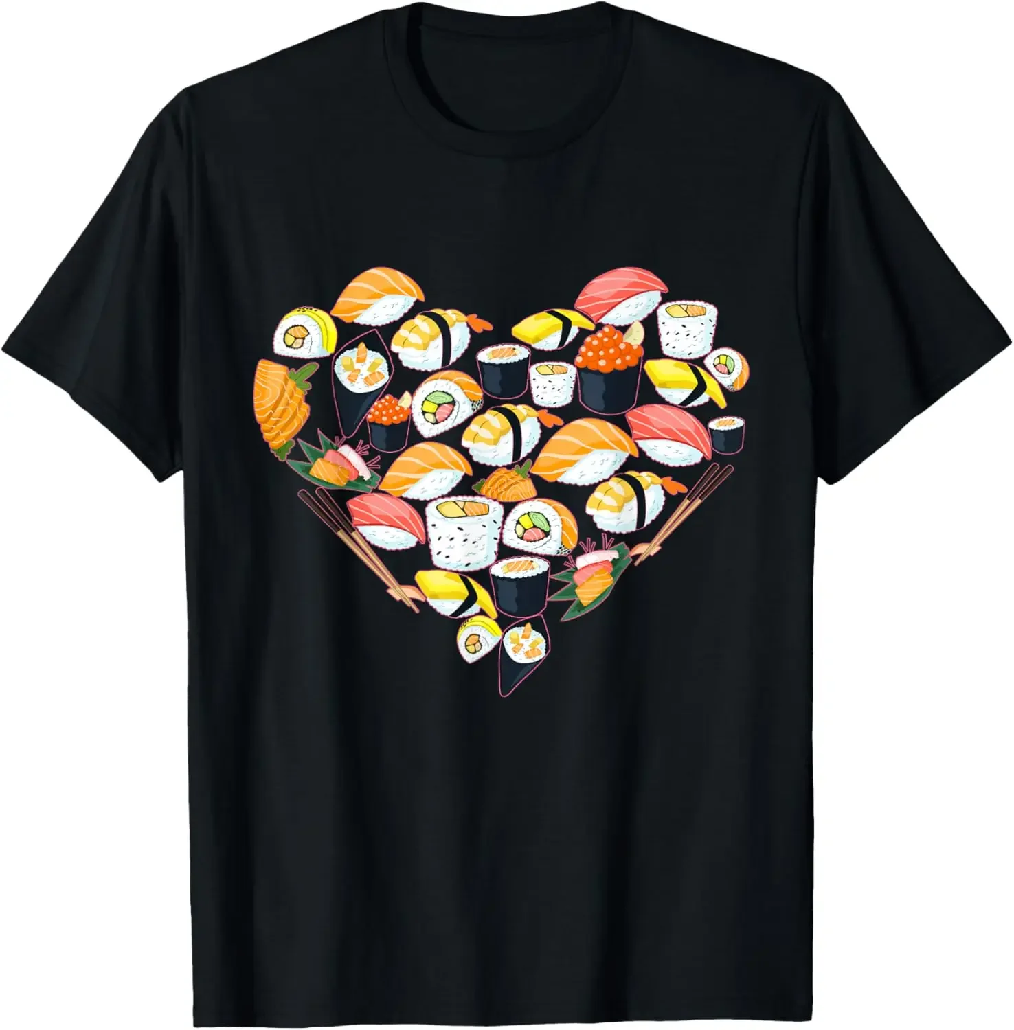 

Sushi Heart Shape Graphic Tee Japanese Food Lover Men Short Sleeve T-Shirt Cotton Crew Neck