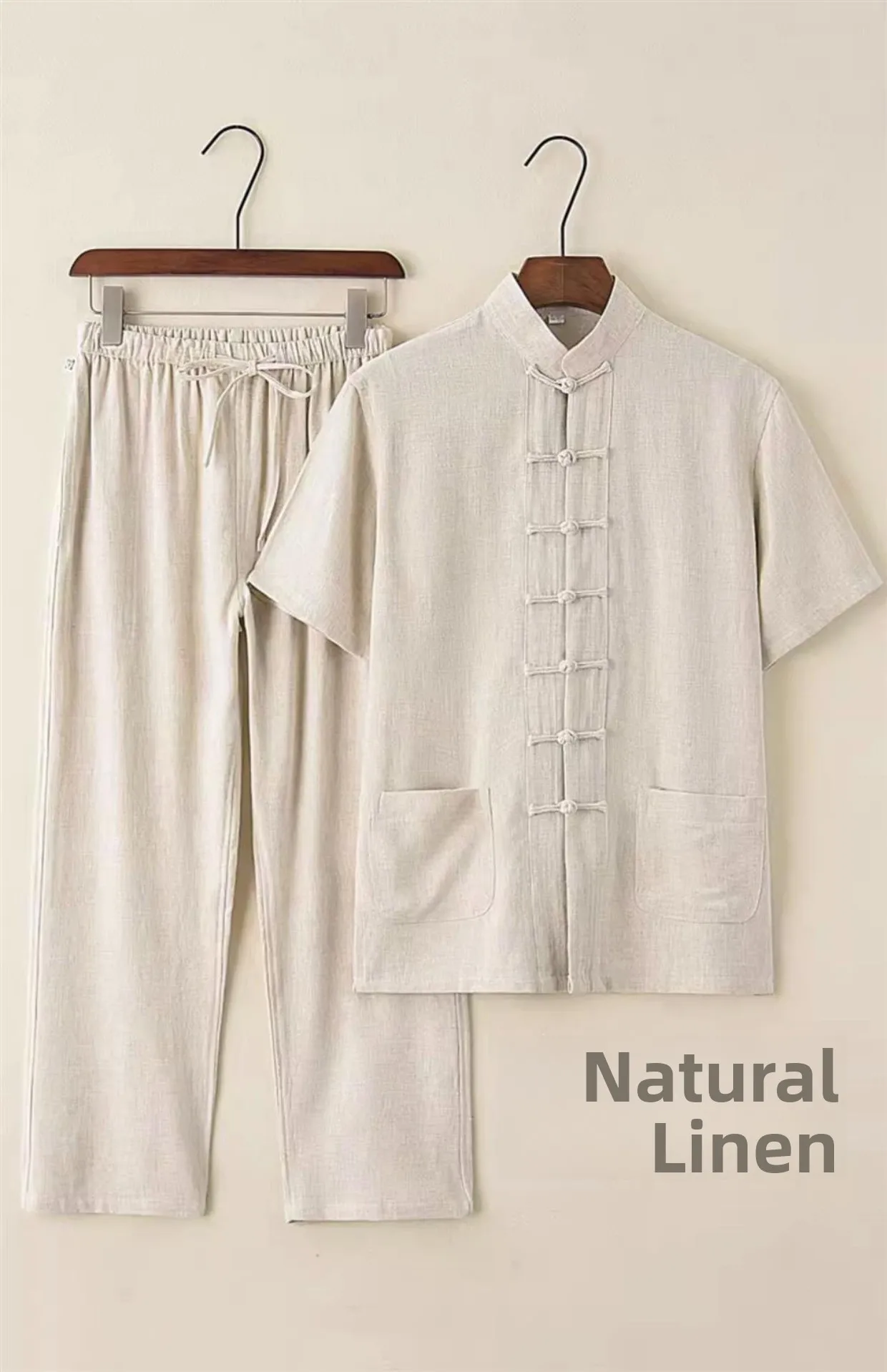 

Summer Cotton Silk ort Sve Men's Set Two-Piece Set Dad Clothes Tang Suit Floral Embroidery Casual Wear for Young Men