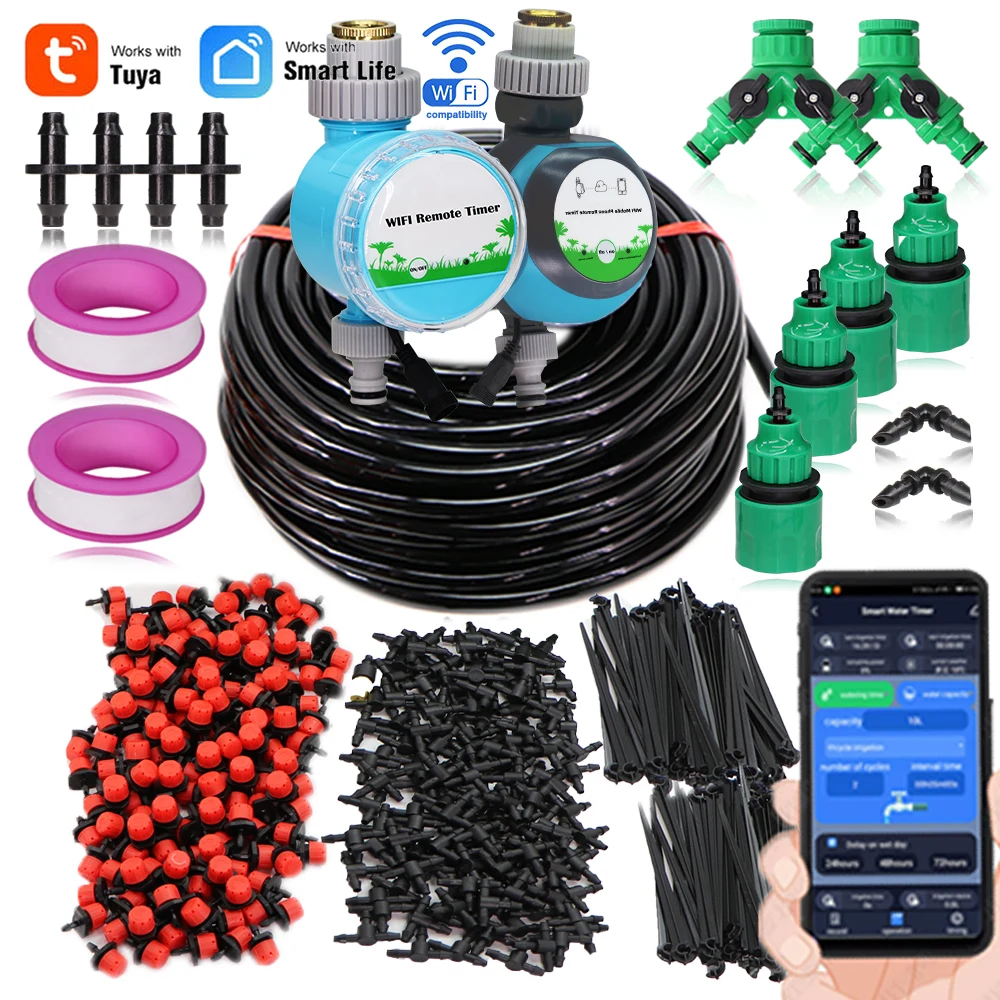 5-60M Wifi-Compatible Timers Automatic Drip Irrigation Kit 4/7mm Hose Fitting for Greenhouse Plants Smart Garden Watering System