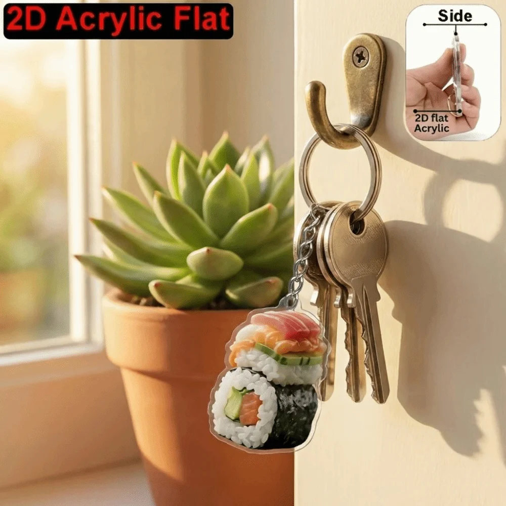 Fashion Mini 2D Sushi Food Pendant Cute Decoration Sushi Keychain Funny Acrylic Hanging Ornament Bag Charm