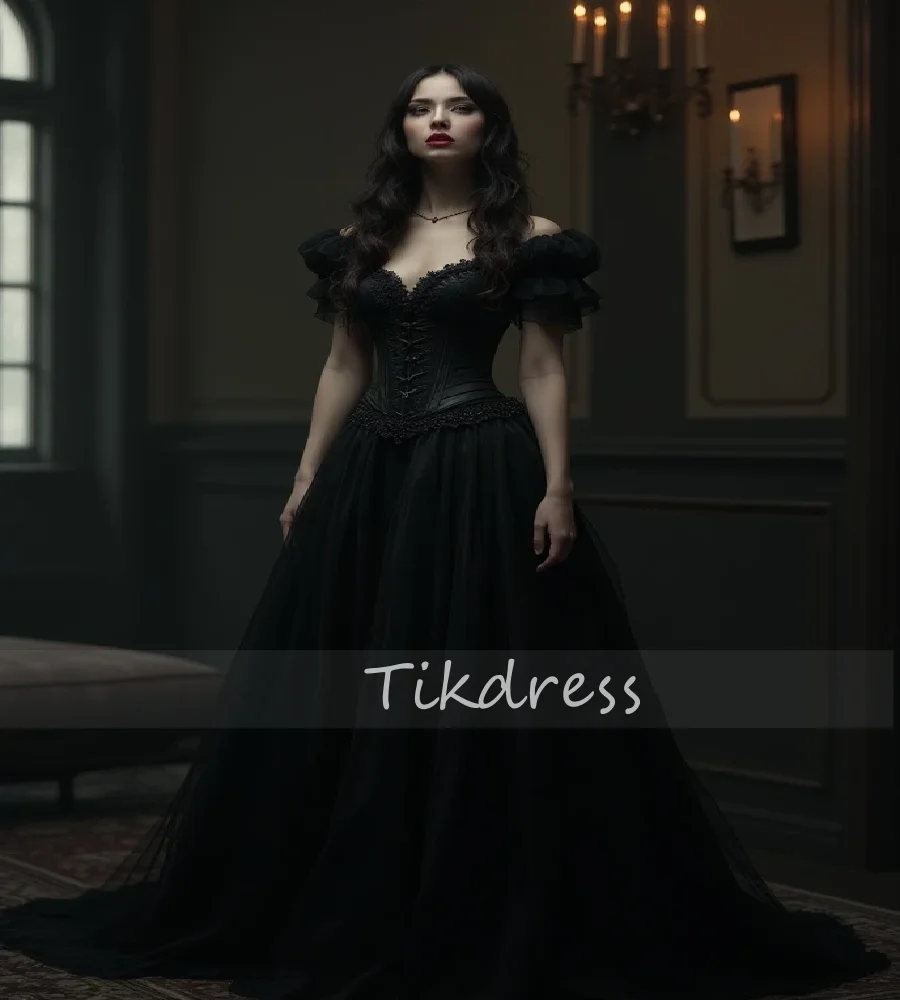 

Bohemian Inspired Black Gothic Wedding Dress 2025 Witchy Dark Romance Vampire Bridal Dress Off Shoulder Medieval Bride Customize