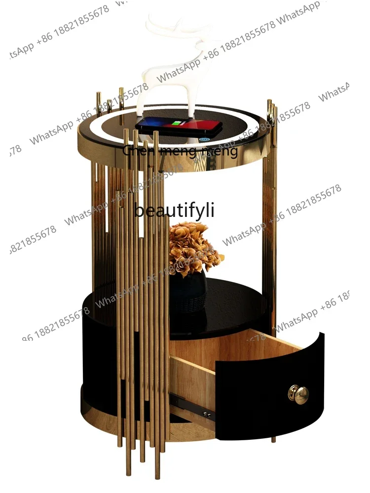 

xxBedroom Living Room Sofa Edge Coffee Table Minimalist Light Luxury Wireless Charging Storage Rack Integrated Table Lamp