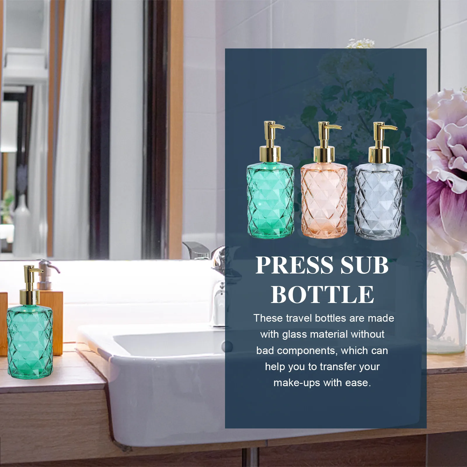 3Pcs Glass Travel Bottle Set with Pump Leak Proof Portable Refillable Empty Sub Bottles for Shampoo Body Wash Lotion Facial
