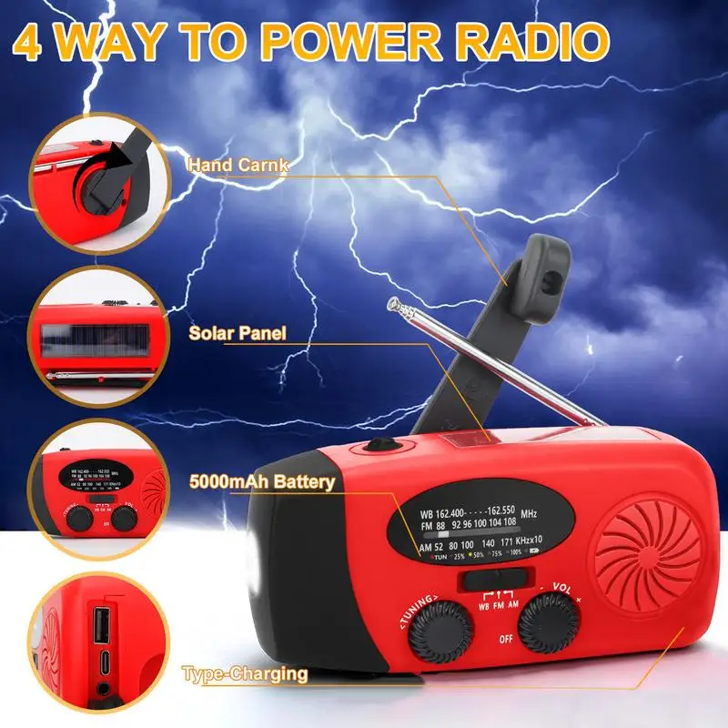 

Weather Radio Portable Hand crank radio Reading Light Headphone Jack Solar Panel Survival Equipment For Preparedness Trip