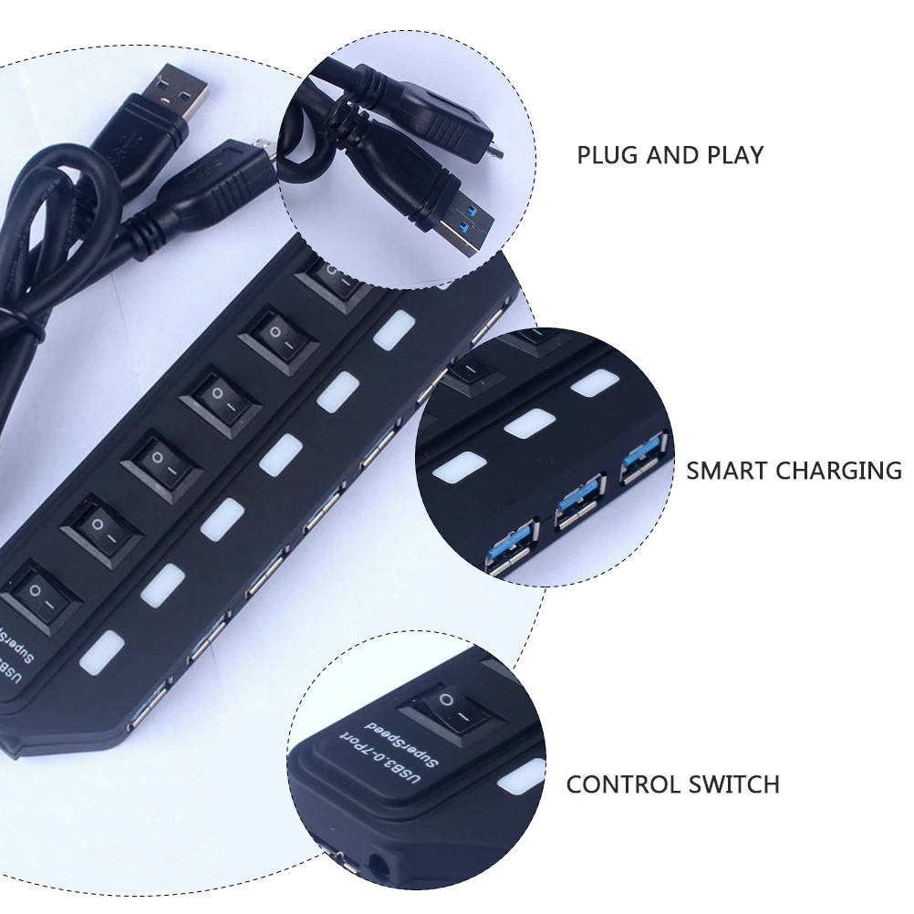 

Концентратор Высокоскоростной USB-концентратор Конвертеры Адаптер USB3 0, 7 портов Компьютерные аксессуары Прочный USB-концентратор