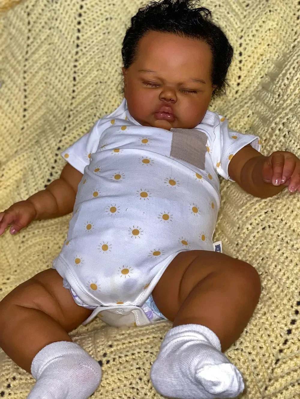 DLS Customized Limited Supply 25inch Reborn Baby Sleeping Pickle Hand-Rooted Hair Dark Skin African Boy With Different Dress