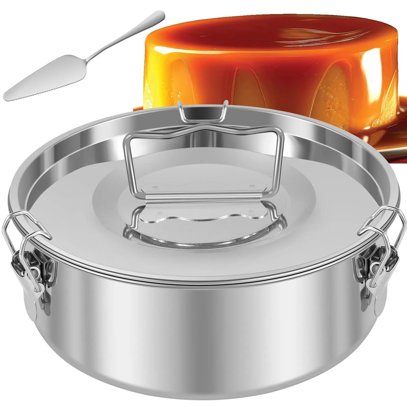 

1.5QT Flan Mold Stainless Steel Flan Pan Round Cake Mold Baking Supplies for Cake Cheesecake Pudding Dessert Kitchen Accessories