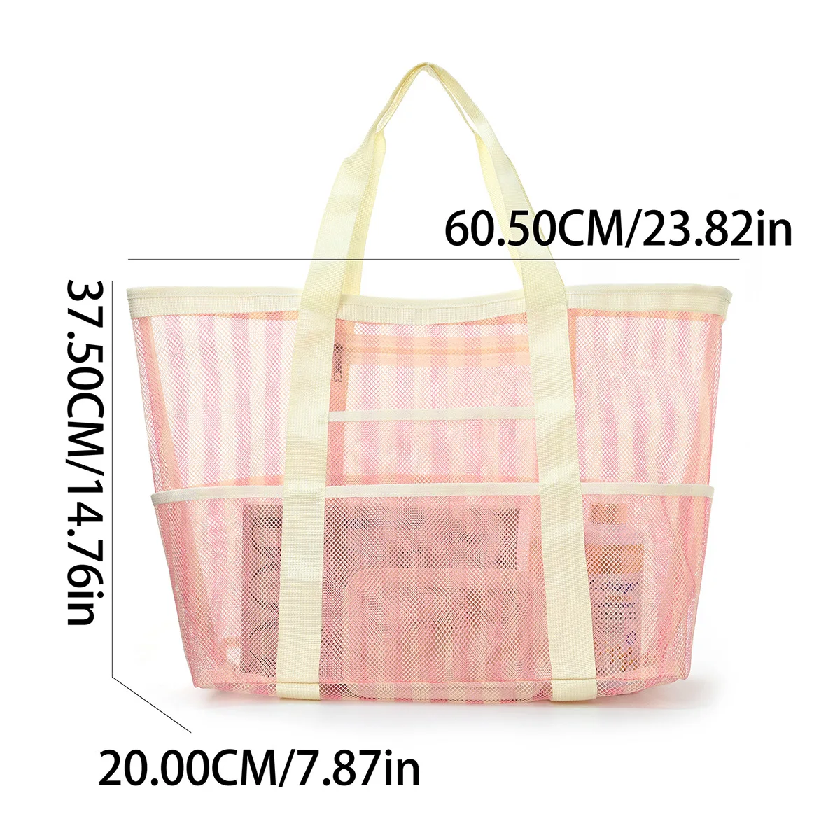 

Striped Beach Tote Large Capacity Swim Bag Mesh Beach Bag Striped Sandproof Travel Shoulder Bag For Pool Outdoor Picnic
