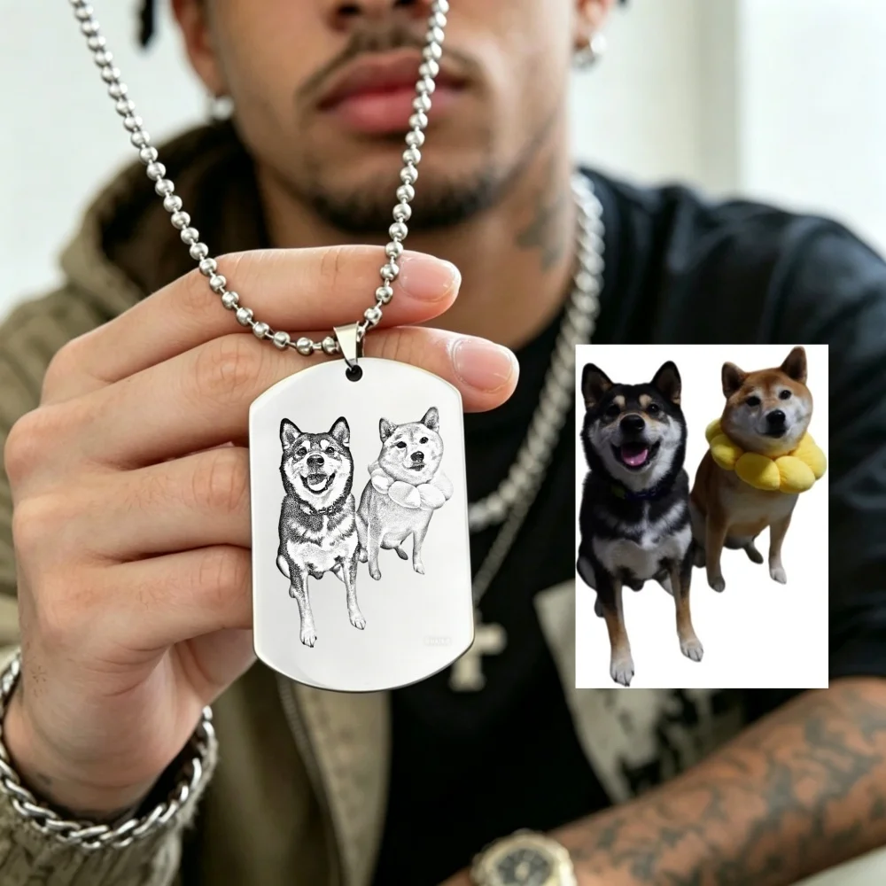 Customized Pet Photo Portrait Necklace Stainless Steel Engrave ID Dog Tag Army Pendant Chain For Woman Jewelry Personalized view 3