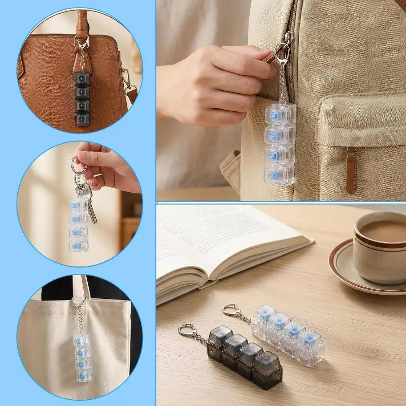 Keyboard Fidget Keychain Cute Click Decompression Finger Toy Stress Relief Small Gadget for Christmas Stocking Stuffers