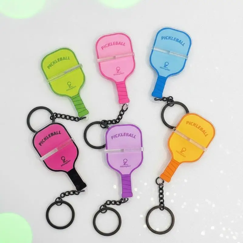 Mini Acrylic Pickleball Paddle Keychains Bright Multicolor Sturdy Key Ring for Pickleball Team Commemorative Gift