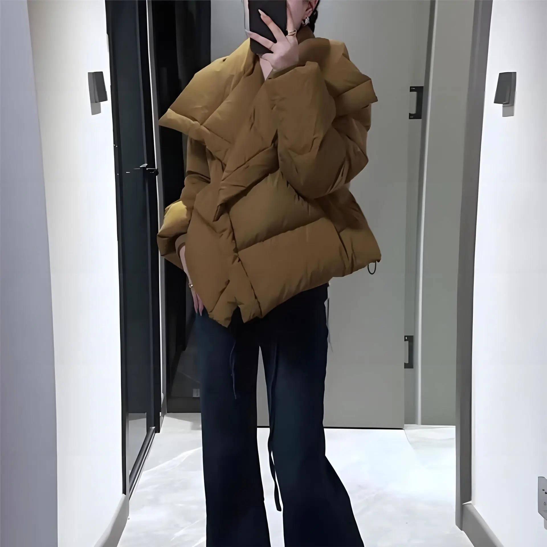 

Women's Winter Thiened Cotton Jaet Casual Large Collar Warm Sli Design Detachable Hood Long Sve Zipper Closure Coat