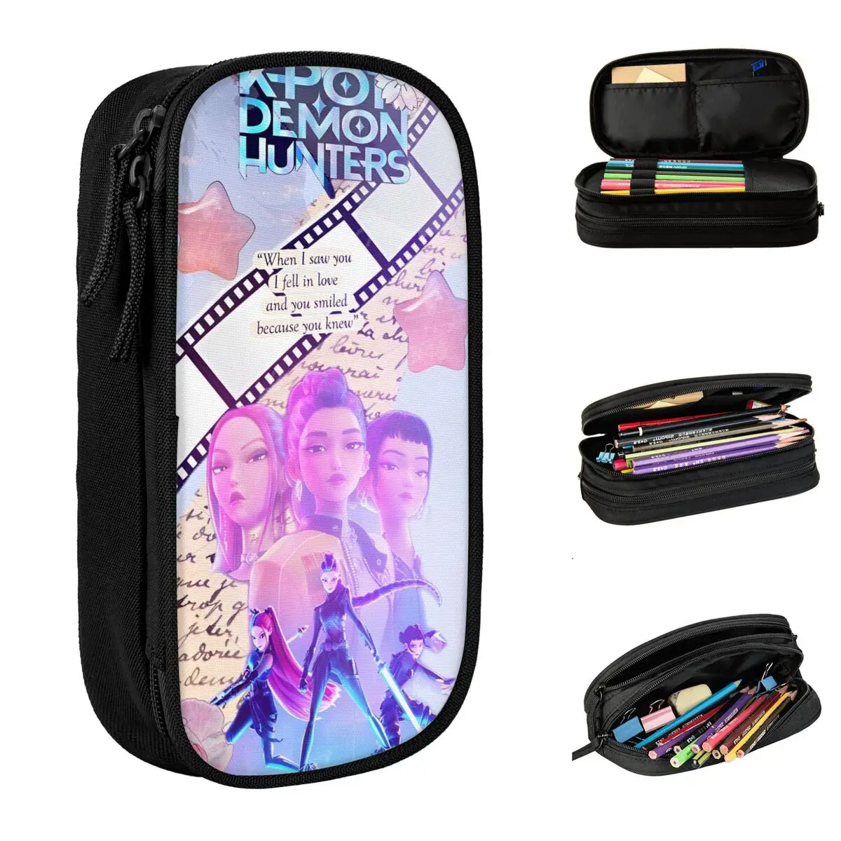 

KPop Demon Hunters Pencil Case Saja Boys School Pencil Cases Double Layer Girls Boys University Pencil Pouch School Supplies