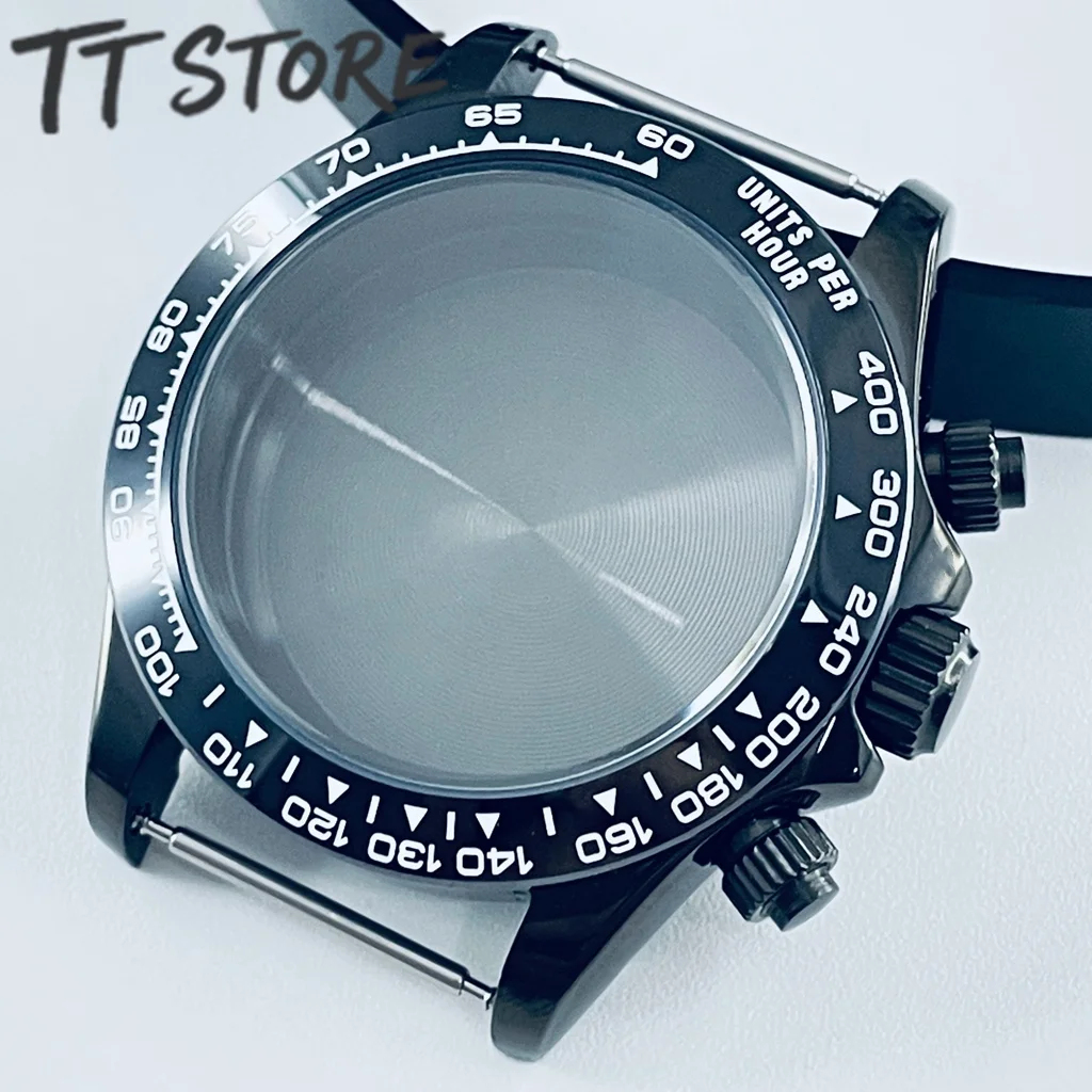 

40mm VK63 Black Men's Watch featuring a steel case, VK63 movement, watch accessories, and watch parts. Compatible with 20mm stra