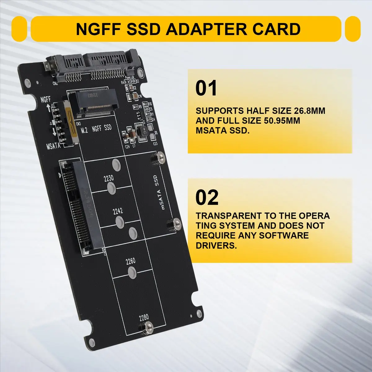 High-quality PC accessories in Stock 2 in 1 NGFF M.2 B+M Key PCI-E or mSATA SSD to SATA III Adapter Card