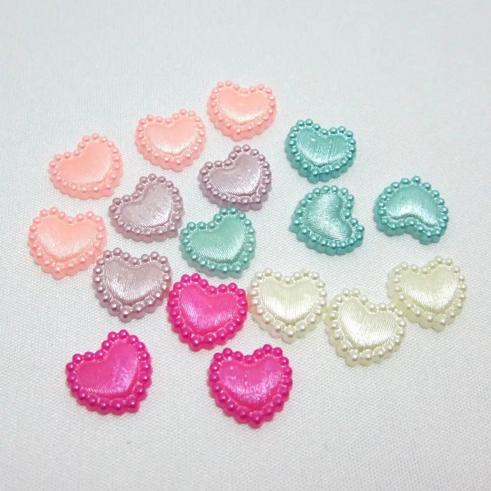 100 pezzi di plastica da 10 mm a forma di cuore con perle di pietre preziose, decorazione artigianale, accessori per gioielli fai da te B06