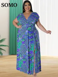 SOMO Plus Size Dresses for Women V Neck Loose Sleeveless Maxi Full Length Dress New In Summer Clothes Wholesale Dropshipping