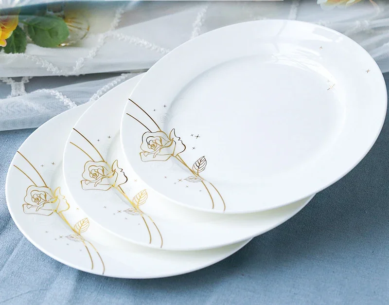 Plates and Sets Gold Rose Designed Wedding Chinese Charger Dish White Ceramic 4pcs Set 8 Bone Inch China Dishes