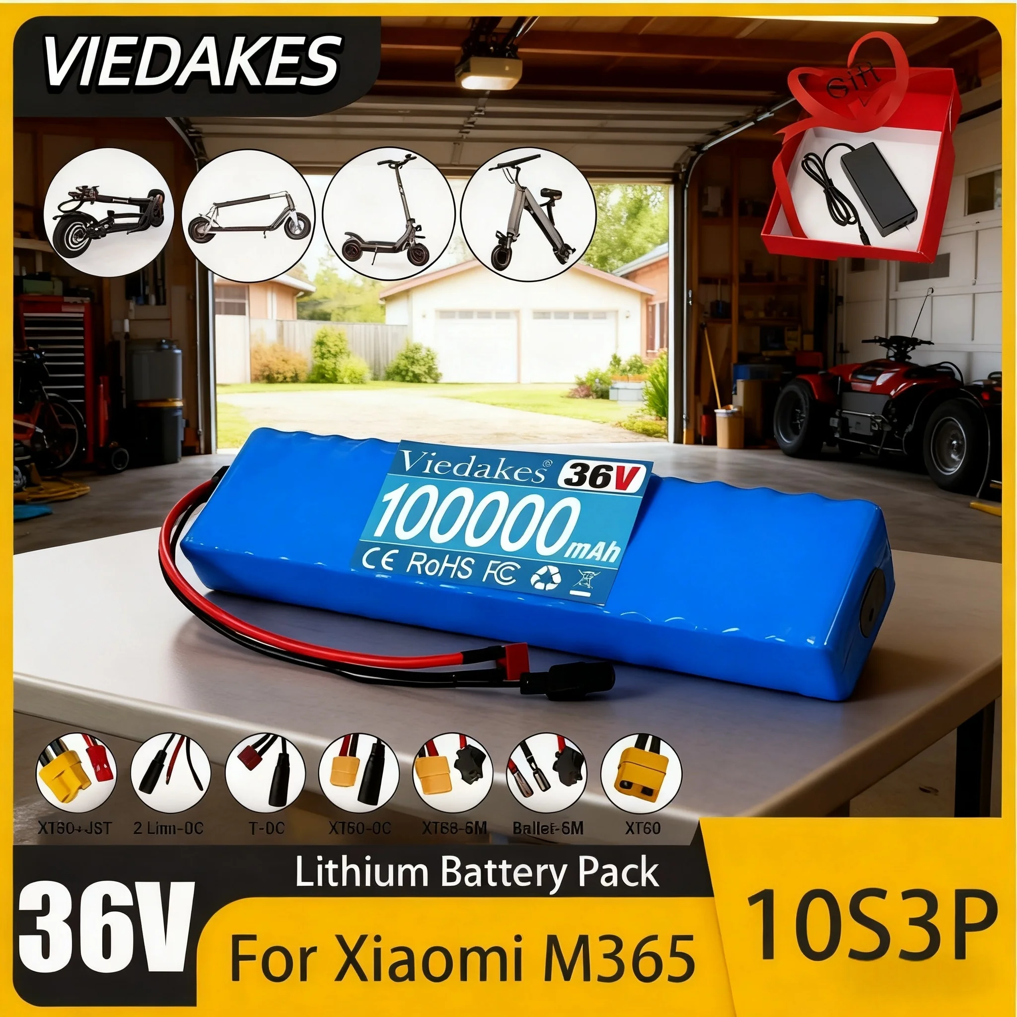 

2025 VIEDAKES 10S3P 36V 100000mAh 36v Electric Scooter Battery Pack 18650 Lithium suitable for M365 Electric