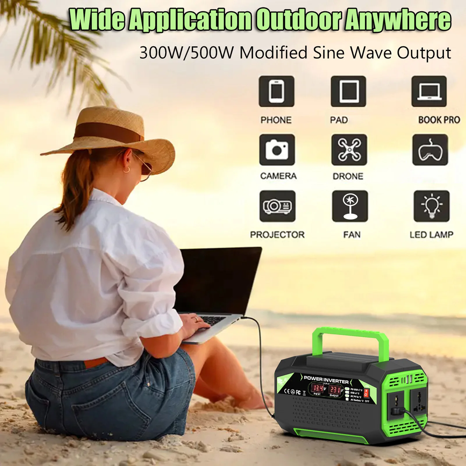 Modified Sine  Inverter Dual USB Ports Fast Charging Dual  Sockets Smart LCD Display 300W Car Inverter for Travel