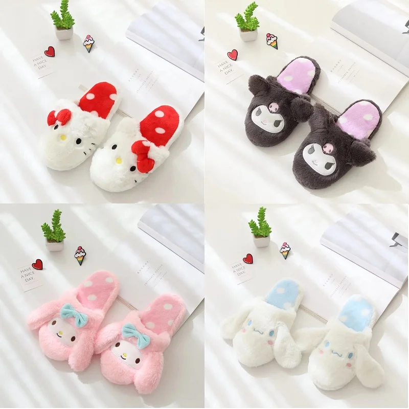 Women Slippers Girl Cute Cartoon Kuromied Cinnamorolled Plush Shoes Home Indoor Ladies Casual Animale Flat Comfort Warm Shoe