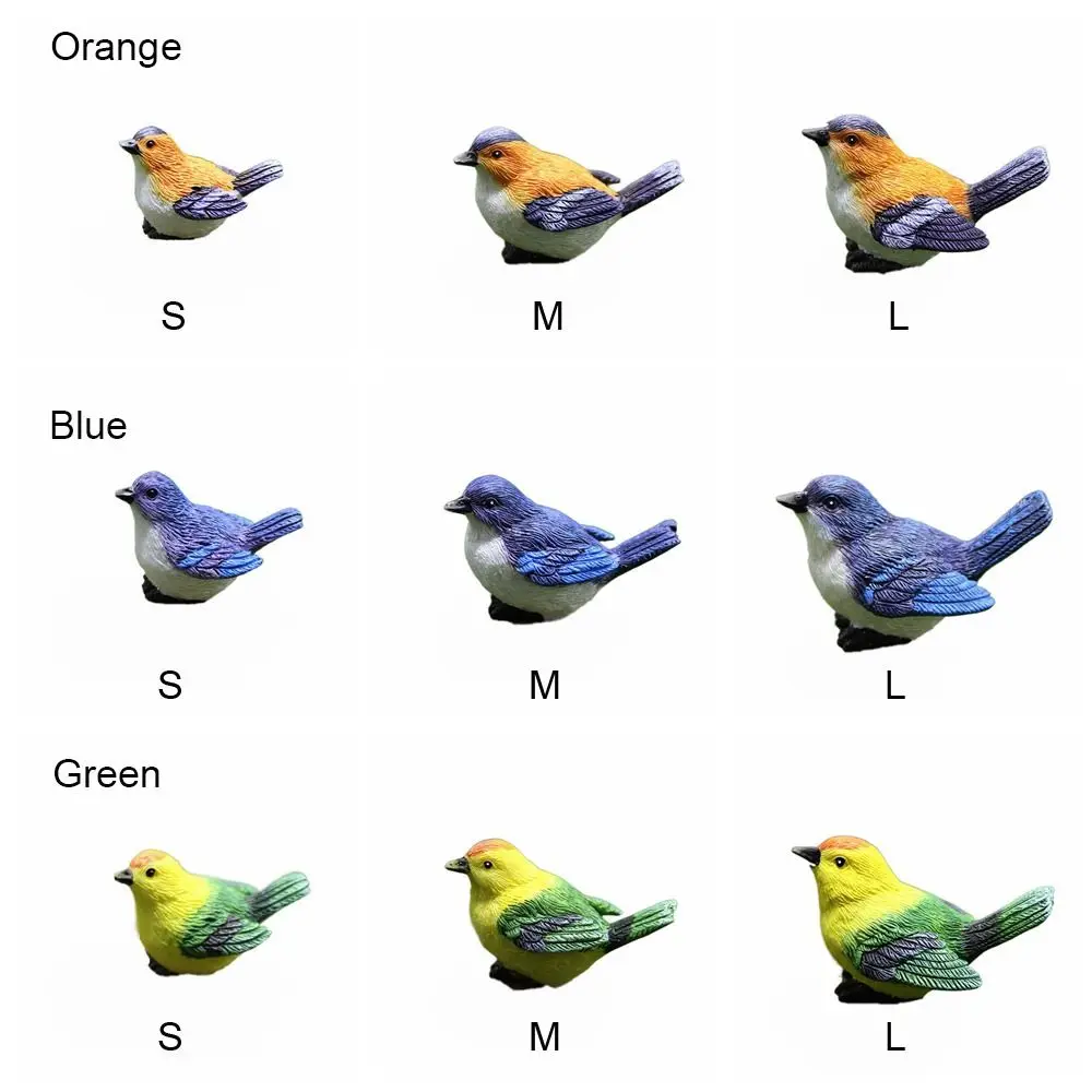 Estatuetas de pássaros em miniatura multicoloridas, ornamento de jardim mulitisize, ninhos de pássaros falsos, acessórios de estátua, fabricação de paisagem