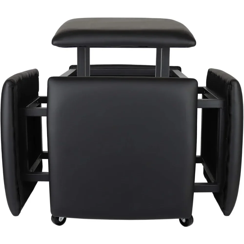 5 in 1 Nesting Ottoman Cube Chair, Stackable Stools, Leather Square Ottoman Bench, Foot Stool with Wheels for Living Room