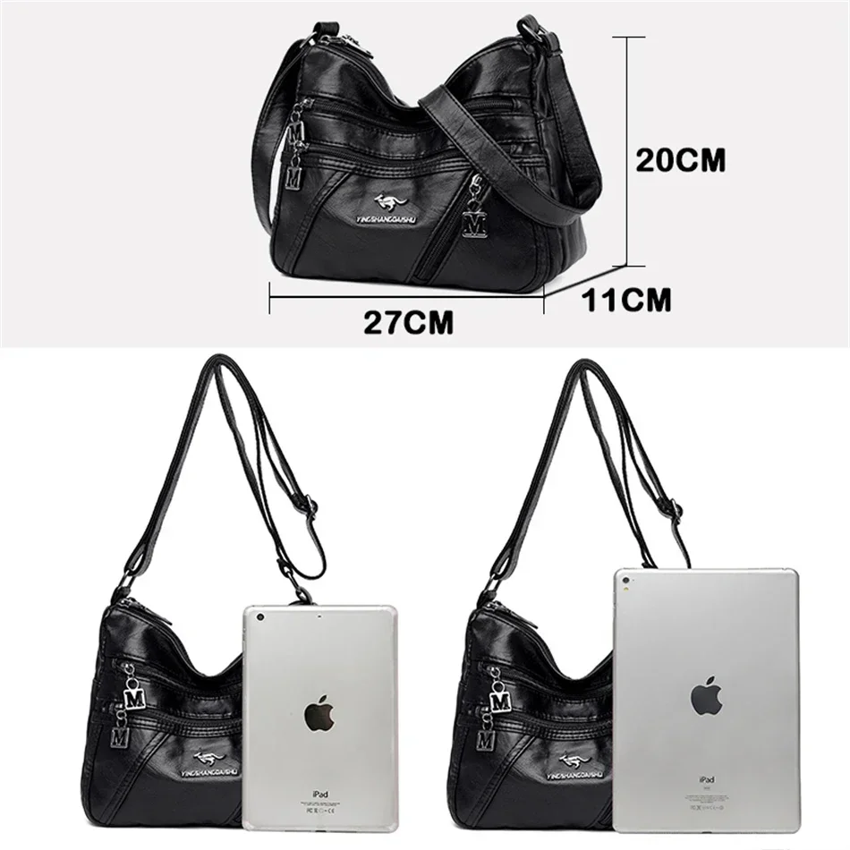 Bolso de mano de cuero suave de alta calidad para mujer, bandolera de diseñador con múltiples bolsillos, 2022