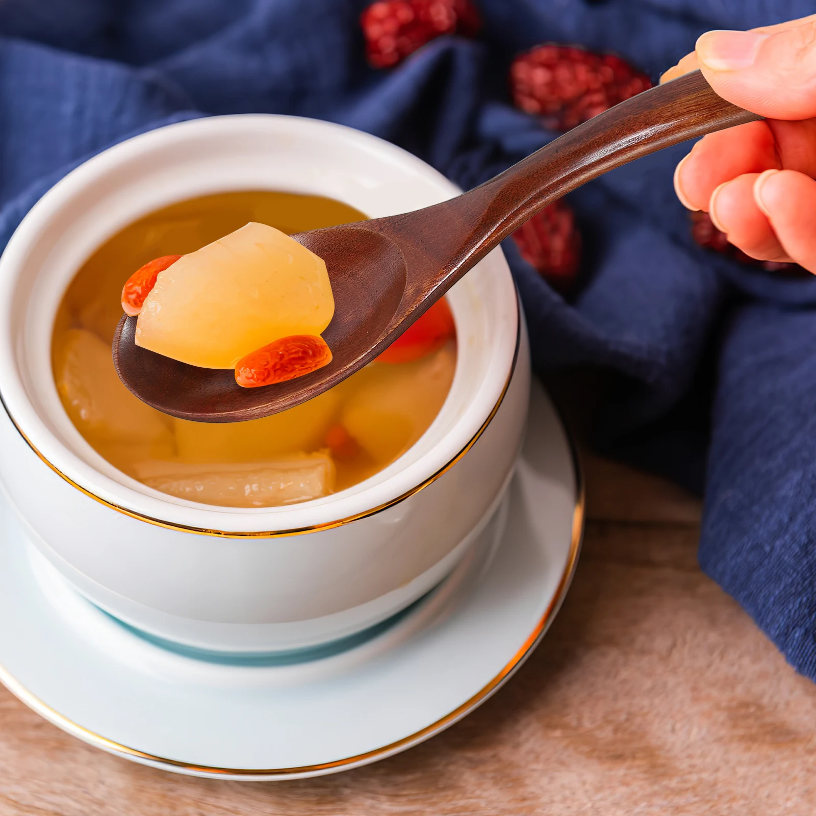 

4pcs Wooden Honey Spoon Stirring Soup Spoons Reusable Natural Beech Wood Ladle Dessert Mixing Spoons Kitchen Home Use