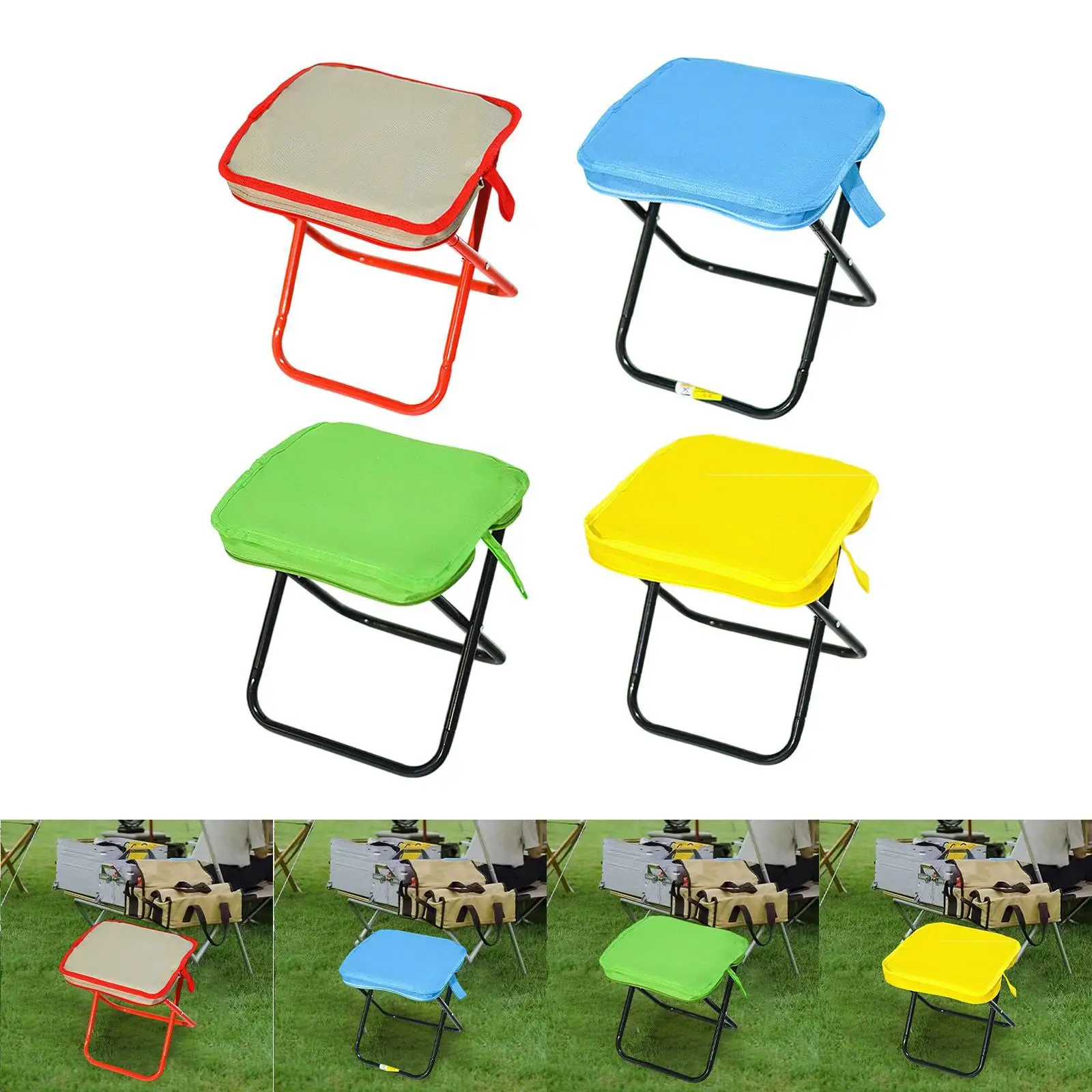 Camping Stool Compact Chair Fold Zipper Handbag Outdoor Footstool Portable Folding Stool for Picnic Beach Patio Traveling Garden